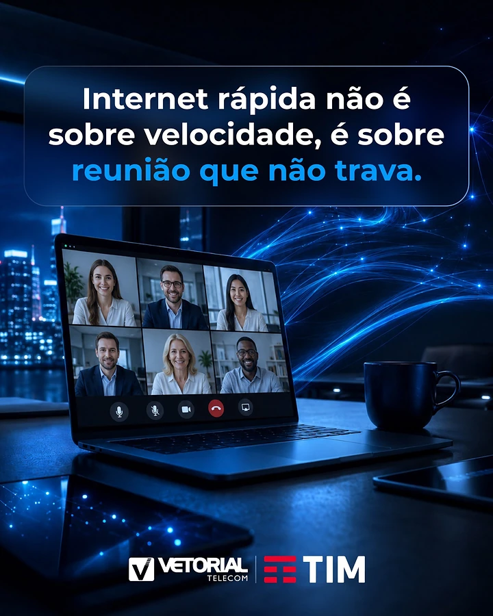 Arte da Vetorial e TIM: internet rápida é sobre reunião que não trava.