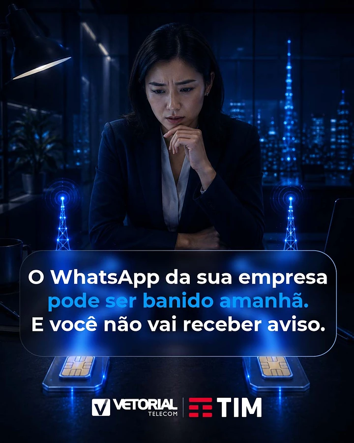 Arte da Vetorial e TIM sobre o risco de banimento do WhatsApp da empresa.